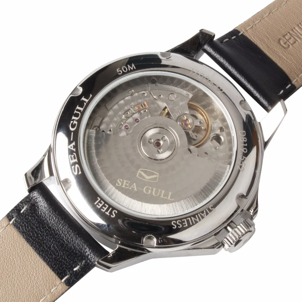 Оригинальные военные часы с кожаным ремешком Чайка, светящиеся Автоматические Мужские механические часы D819.552