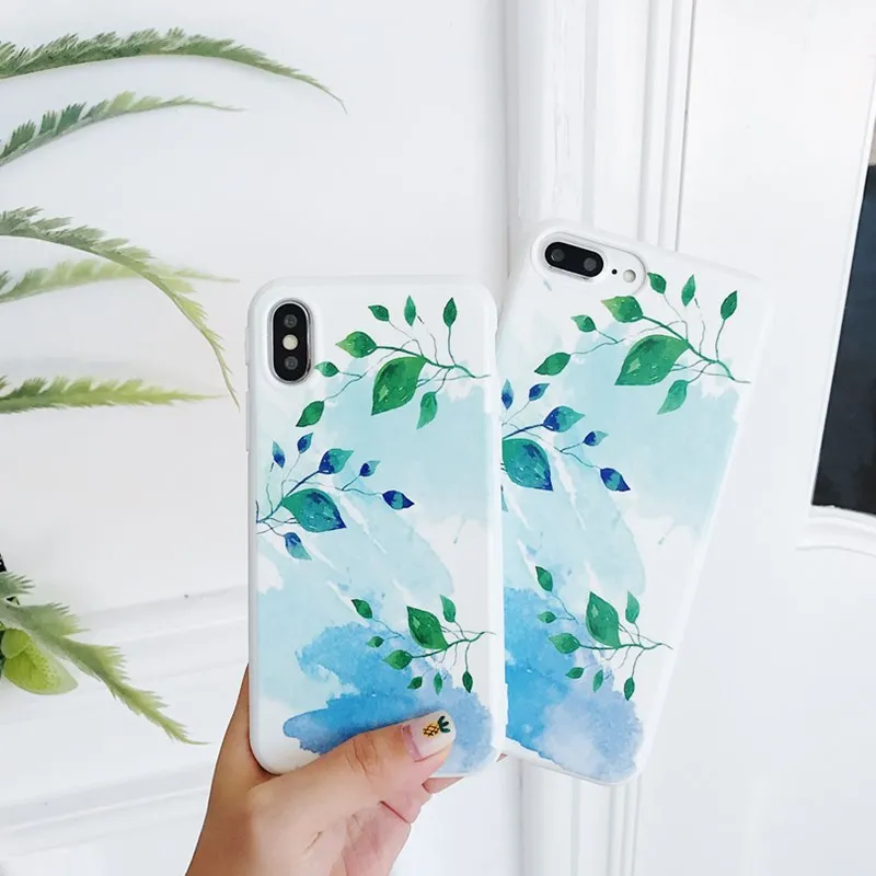 

Summer Plant Mint Leaf Cartoon Phone Case for iPhone X Phone Case for iPhone 6 6s 7 8 Plus Candy Scrub Soft Tpu Back Cover