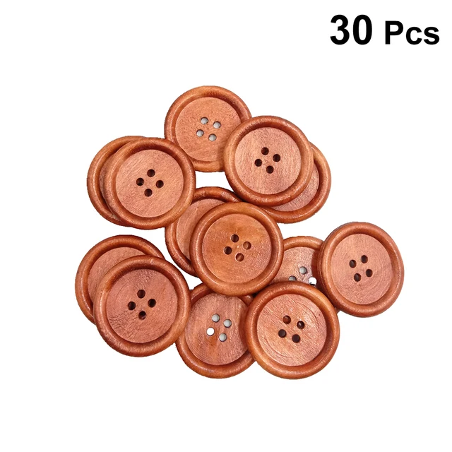 30PCS 4cm Wooden Buttons Four Holdes Round Decorative Buttons Fastener ...