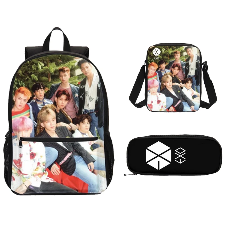 EXO принт для женщин большой набор из 3 предметов школьные рюкзаки Junior High Fashion школьная сумка для девочек-подростков рюкзак Moclila для мальчиков сумки на плечо - Цвет: Небесно-голубой