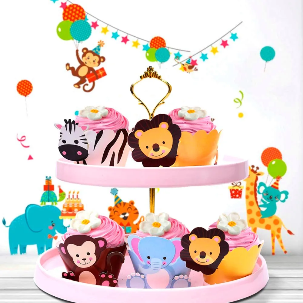 HUIRAN 12 шт животных обертки для кексов для джунгли сафари Baby Shower украшения персонализированные торт с днем рождения обертки для пирожных