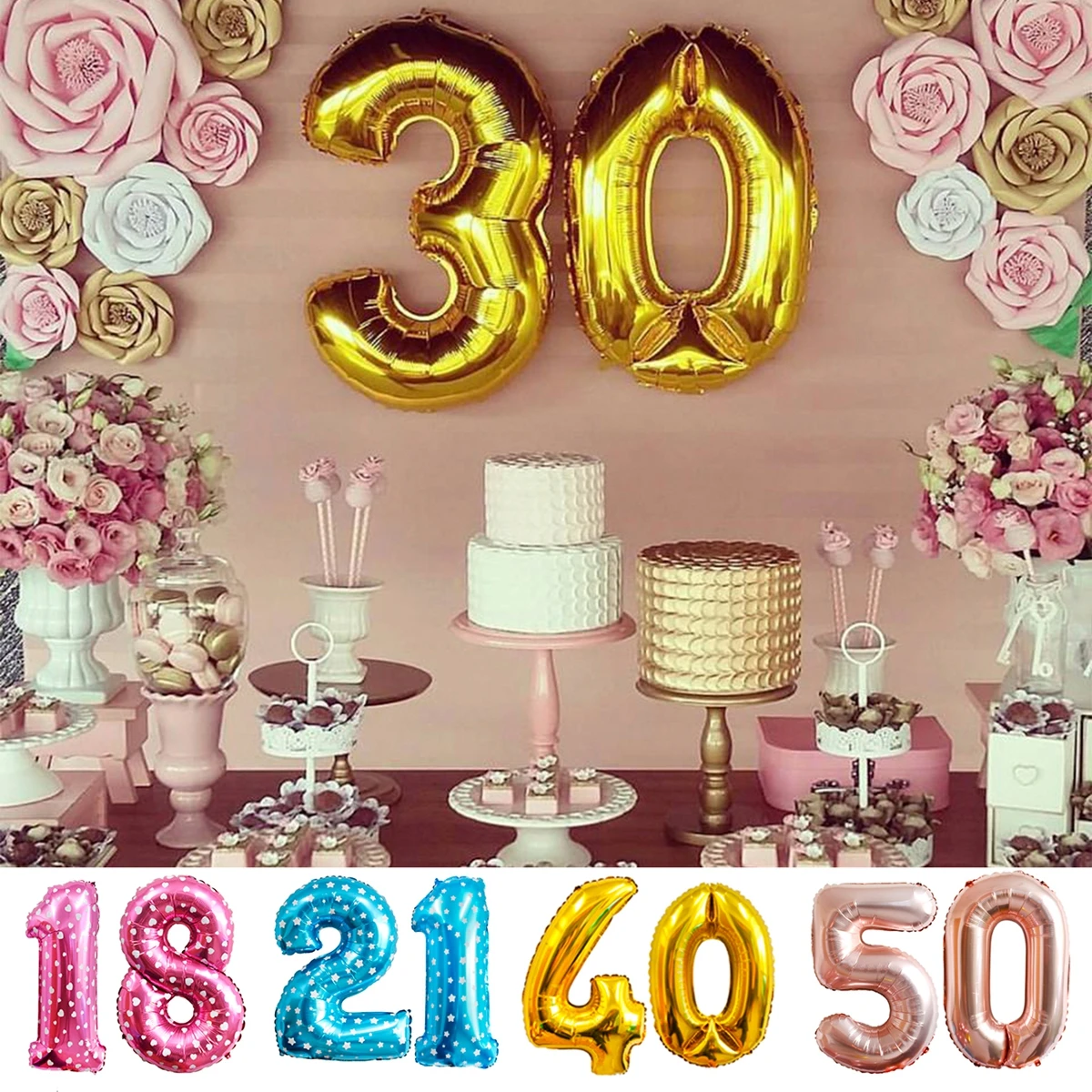 16th 18th 21th 30th 40th 50th День рождения воздушный шар розовое золото номер баллон день