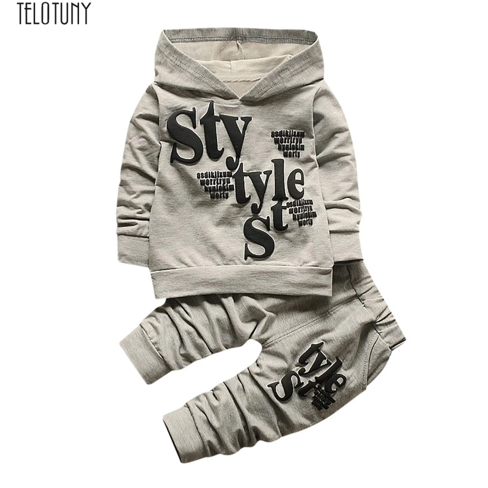 

TELOTUNY baby boycasual spring suit Toddler Baby Boy sport Style Letter Print Hood Tops Pattern Pants 2PCS Set Clothes Z0202
