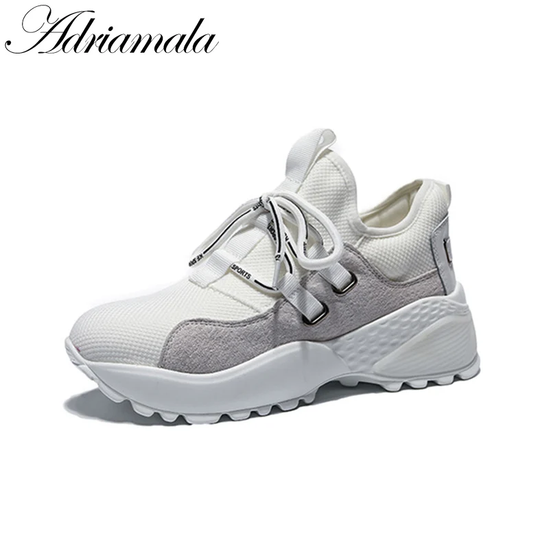 

2018 Round Toe Fashion Casual Women Sneaker Brand Designer Spring Summer Lace Up Flat Platform Ladies Shoes Adriamala