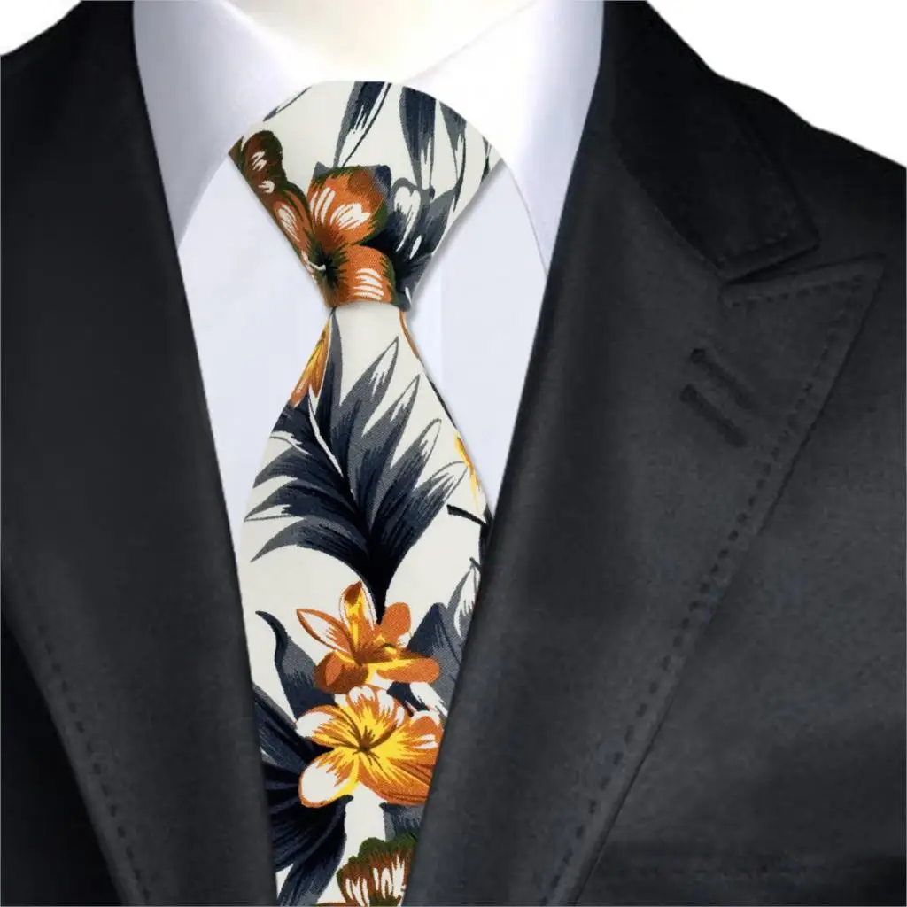 A 1379 Brand Hi Tie Floral Mens Ties Neckties 100 Cotton White and