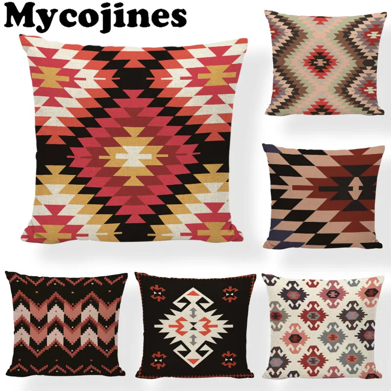 

Hot Sale Colorful Aztec Cushion Covers Geometric Print Tribal Prints Abstract Rainbow Ethnic Plaid Decor Sofa Throw Pillow Cases