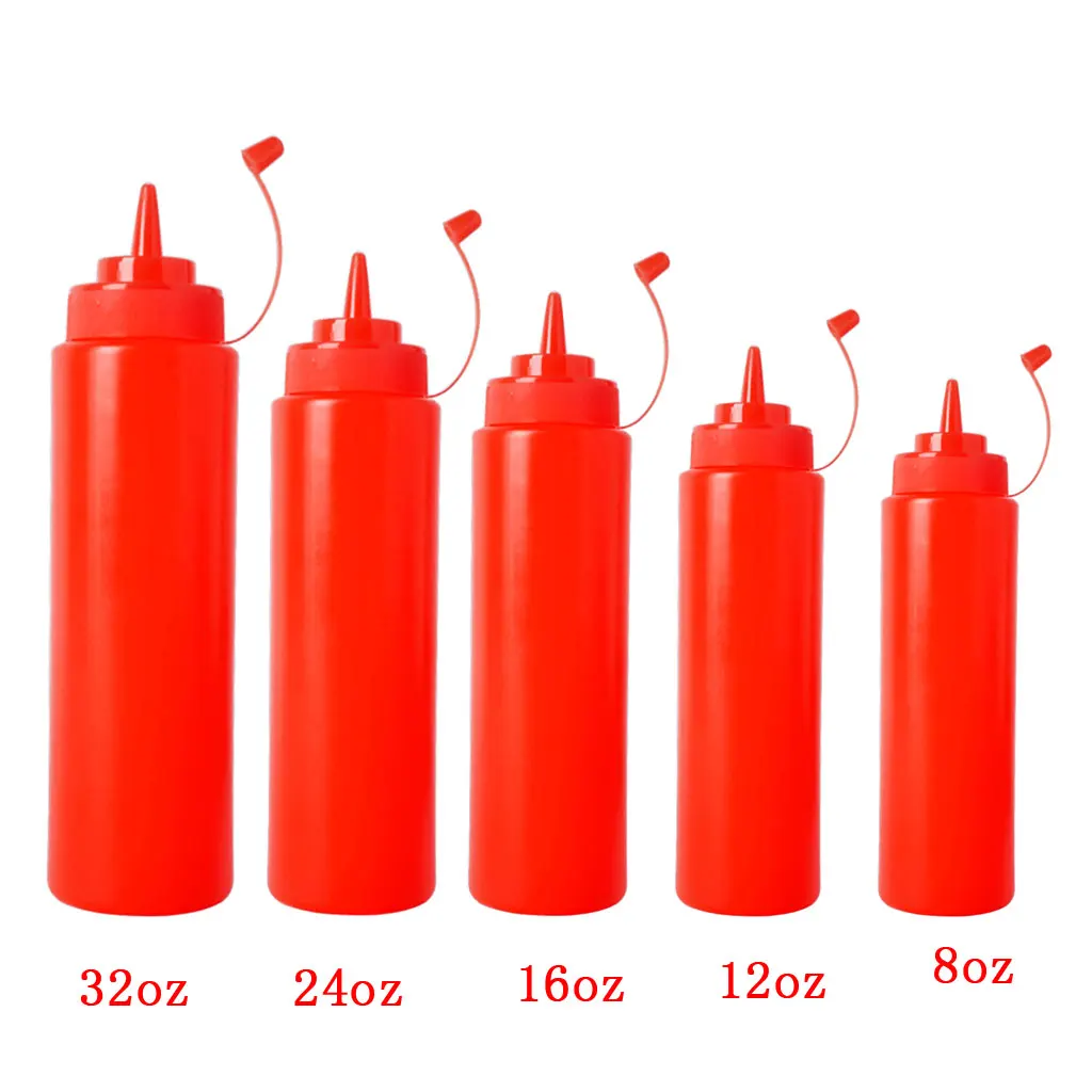 Durable Kitchen Accessories Mustard Vinegar Salad Sauce Plastic Squeeze Oil Dispenser Bottle Ketchup Mustard Dispenser Red 240ml