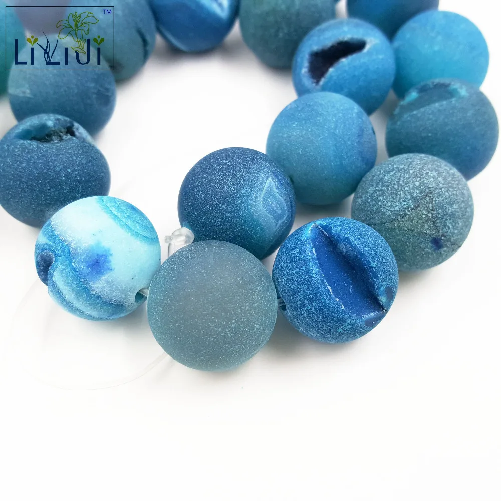 

Wholesale Matte Dye Blue Crystal Agates 18mm Round Shape beads approx 39cm DIY