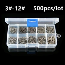 500 Pcs/Lot 3# -12# Carbon Steel Fishing Hook Fishhooks Durable Pesca Jig Head Fishing Hooks with Hole Carp Fishing Tackle Box