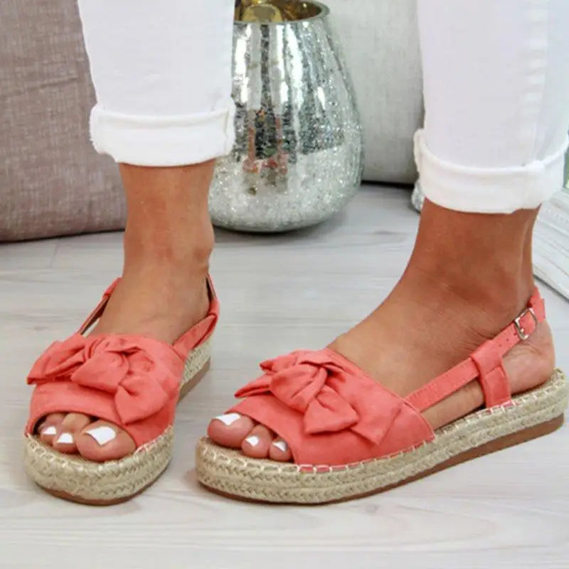 Woman Bowknot Elegant Platform Sandals Slip On Slingback Flat Stylish Sandals Open Toe Thick Heel Shoes Women Summer Sandals