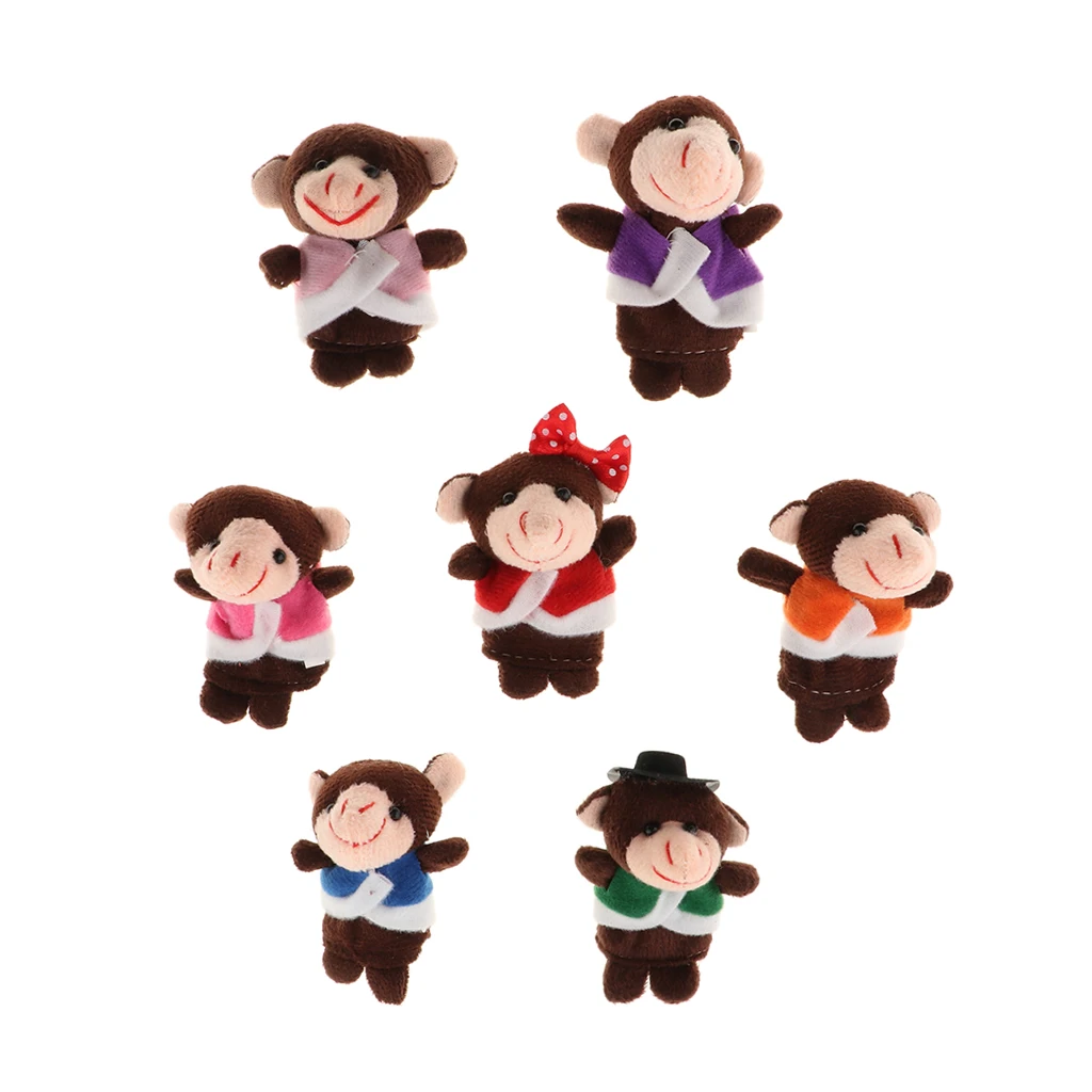 7 штук история время пальчиковые куклы набор-мягкие плюшевые щенки-5 маленьких обезьянок, 1 мама обезьяна и 1 доктор обезьяна