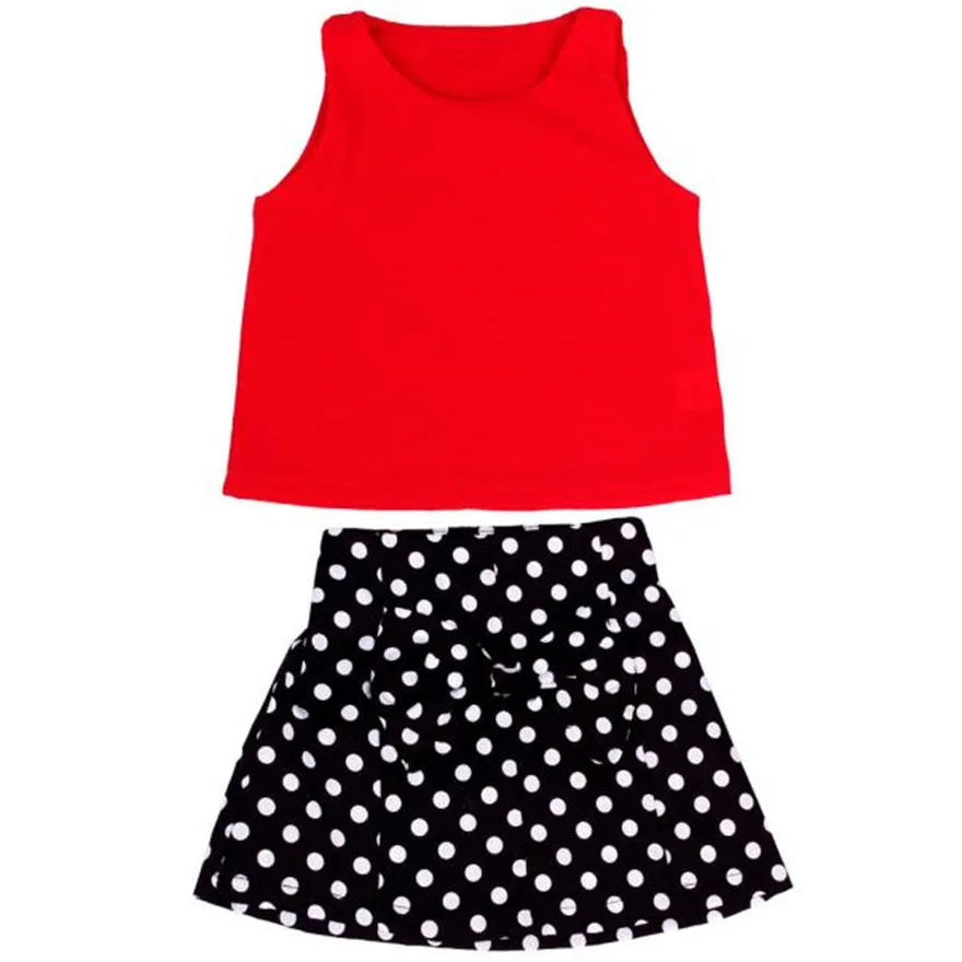 Летняя модная детская одежда для девочек шифоновый топ без рукавов жилет юбка в горошек с бантом комплекты одежды для детей 28 мая