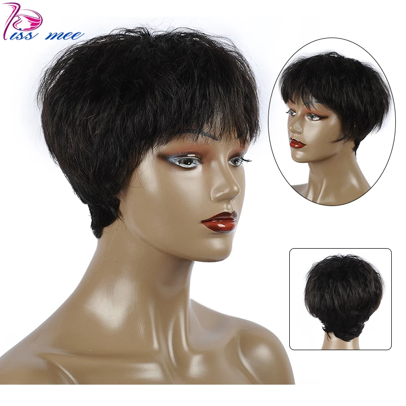 

KISSMEE Short Straight Bob Human Hair Wigs 6 Inches #1B Human Hair Short pixie cut Wig For Black Women Brazilian Hair Remy Hair