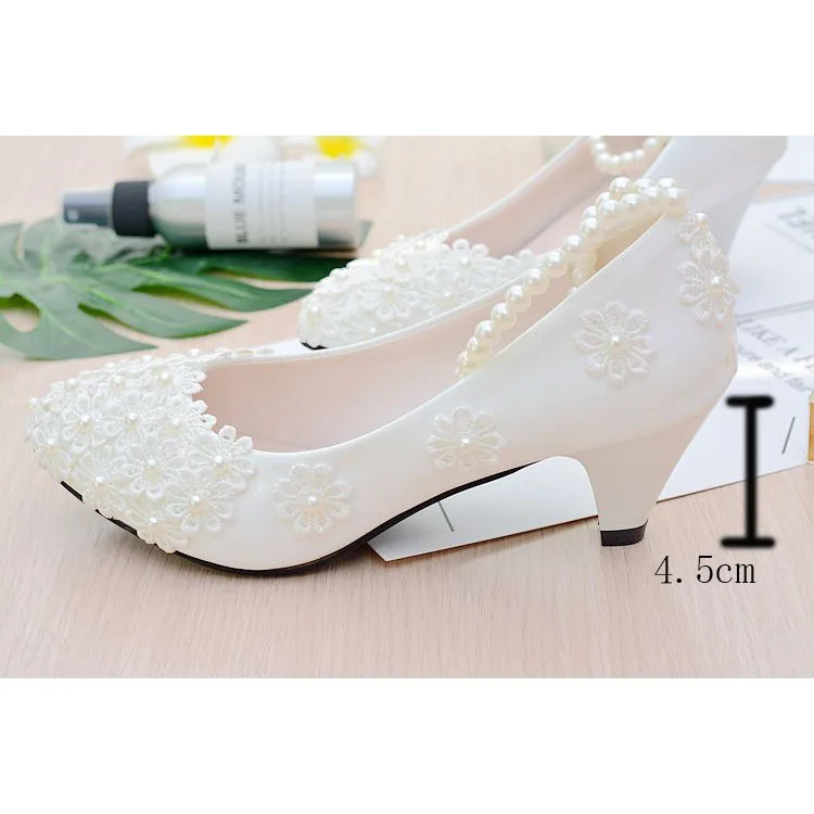 white 4.5cm Г.; пикантные свадебные туфли с белыми цветами; свадебные туфли на высоком каблуке; женские туфли-лодочки; вечерние модельные туфли на высоком каблуке; большие размеры 41, 42 - Цвет: white 4.5cm