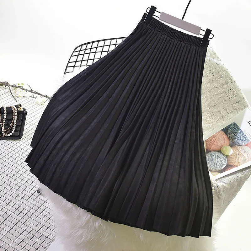 Saia/горячая распродажа, юбки женские,, новая Корейская версия Золотой бархатная плиссированная юбка на осень и зиму - Цвет: Черный