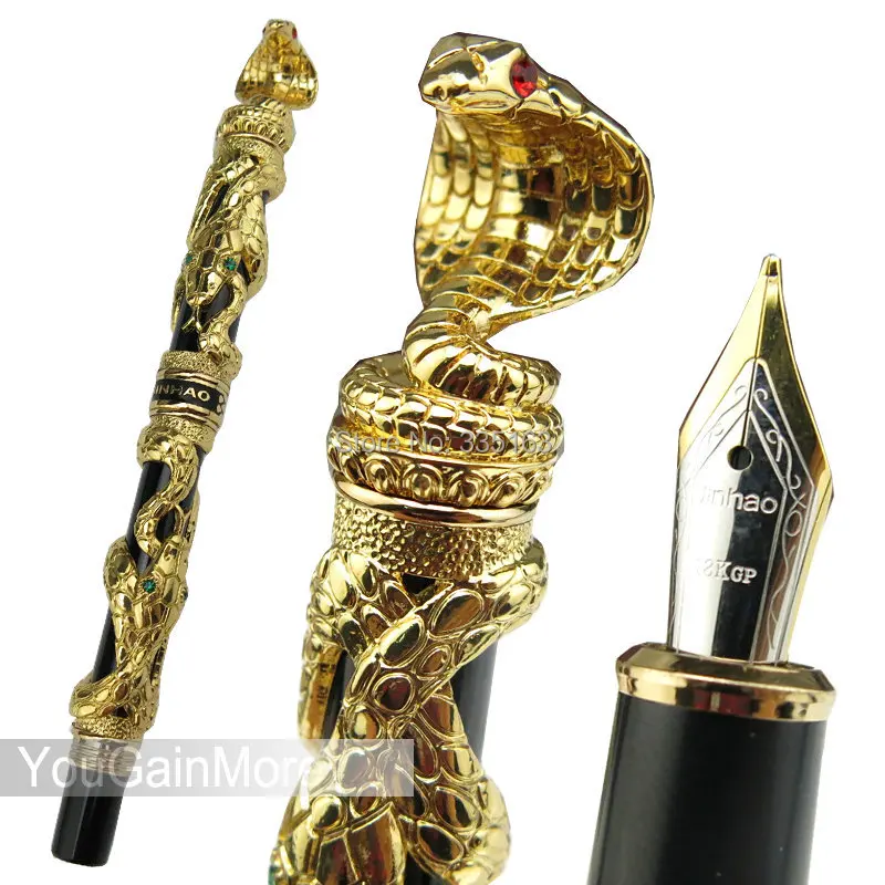 Jinhao Snake Fountain Pen Golden Cobra 3D Pattern Collection Pen 18KGP