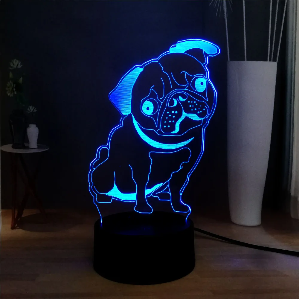 Акриловый 3D Блеск бульдог Мопс щенок светодиодный ребенок сна простыни Dec Lave USB