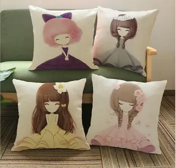 

New cute lovely girl princess printed linen cushion Cushion Cover covers sofa bed car home room Dec square wholesale FG076