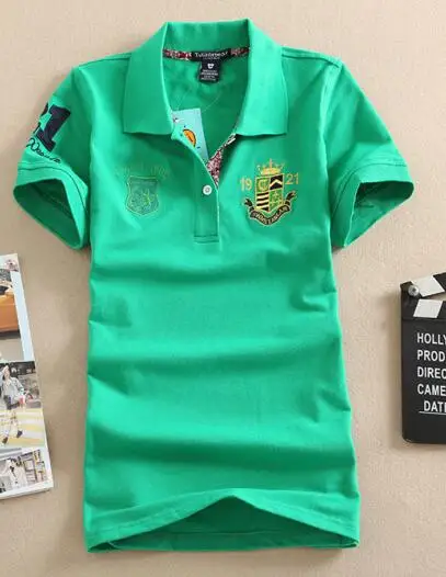 Baharcelin/женская летняя рубашка для девочек топы, футболки с отложным воротником и короткими рукавами, Хлопковые женские Т-образные Топы Mujer, топы с вышивкой - Цвет: green