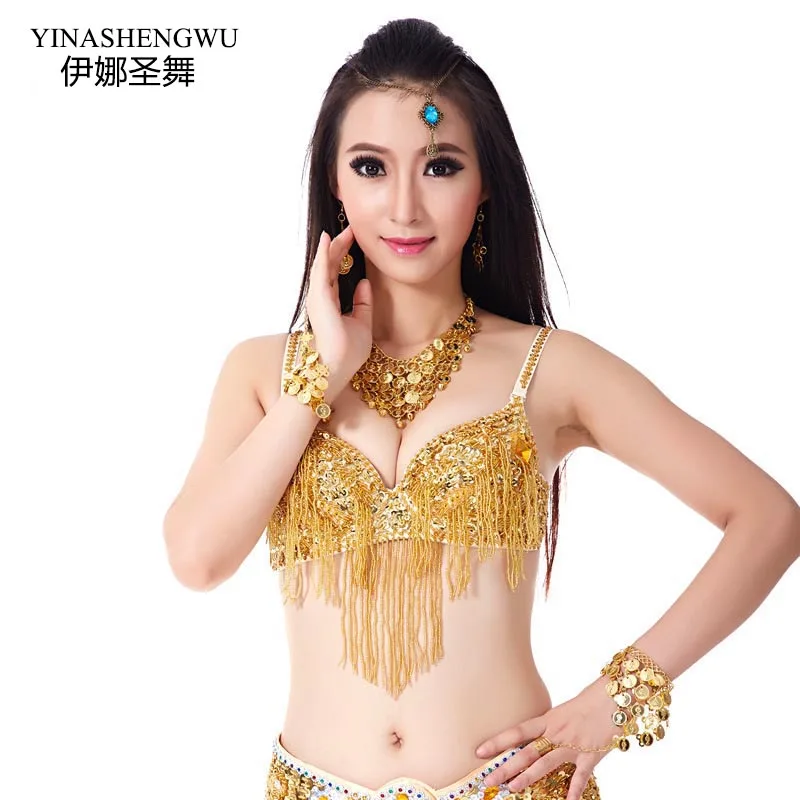 Women lady Sexy Belly Dance Top Bra bellydance Twinkling Sequined tassel Bra Beaded Fringe Dancing Costume dancewear Underwear