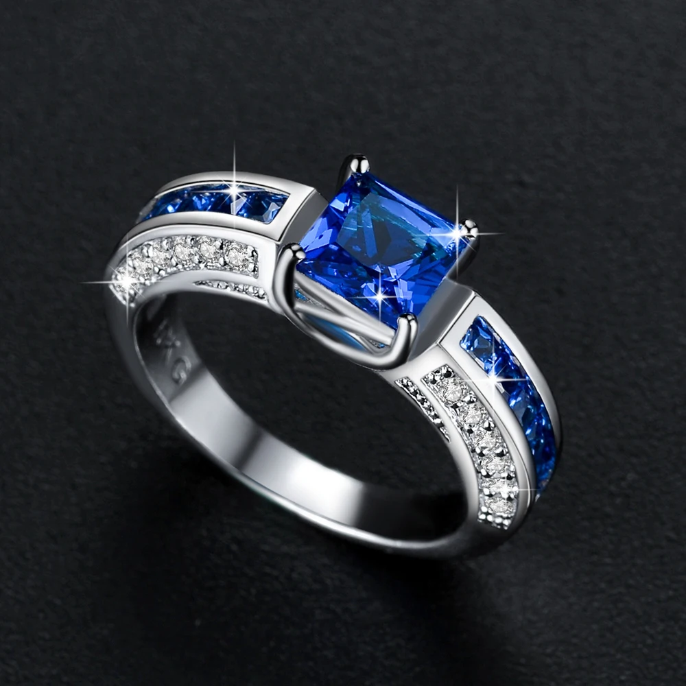CiNily Silver Plated Created Blue / Pink Stone Wholesale Fashion Jewelry for Women Wedding Party Ring Size 6-9 NJ11074-75