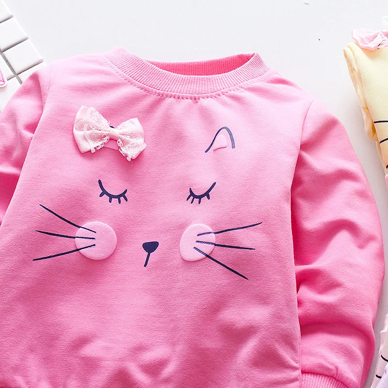 Fanfiluca Girls T-Shirts Long Sleeve Girl Autumn Cat Tees Shirts Casual Tops Clothes Children Outwear Outfits