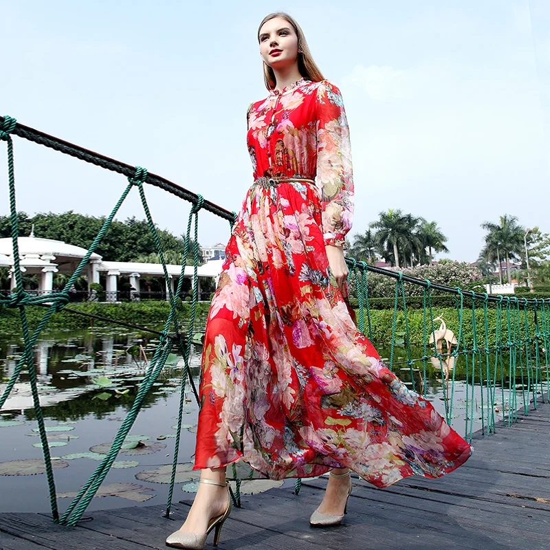 long silk floral dress