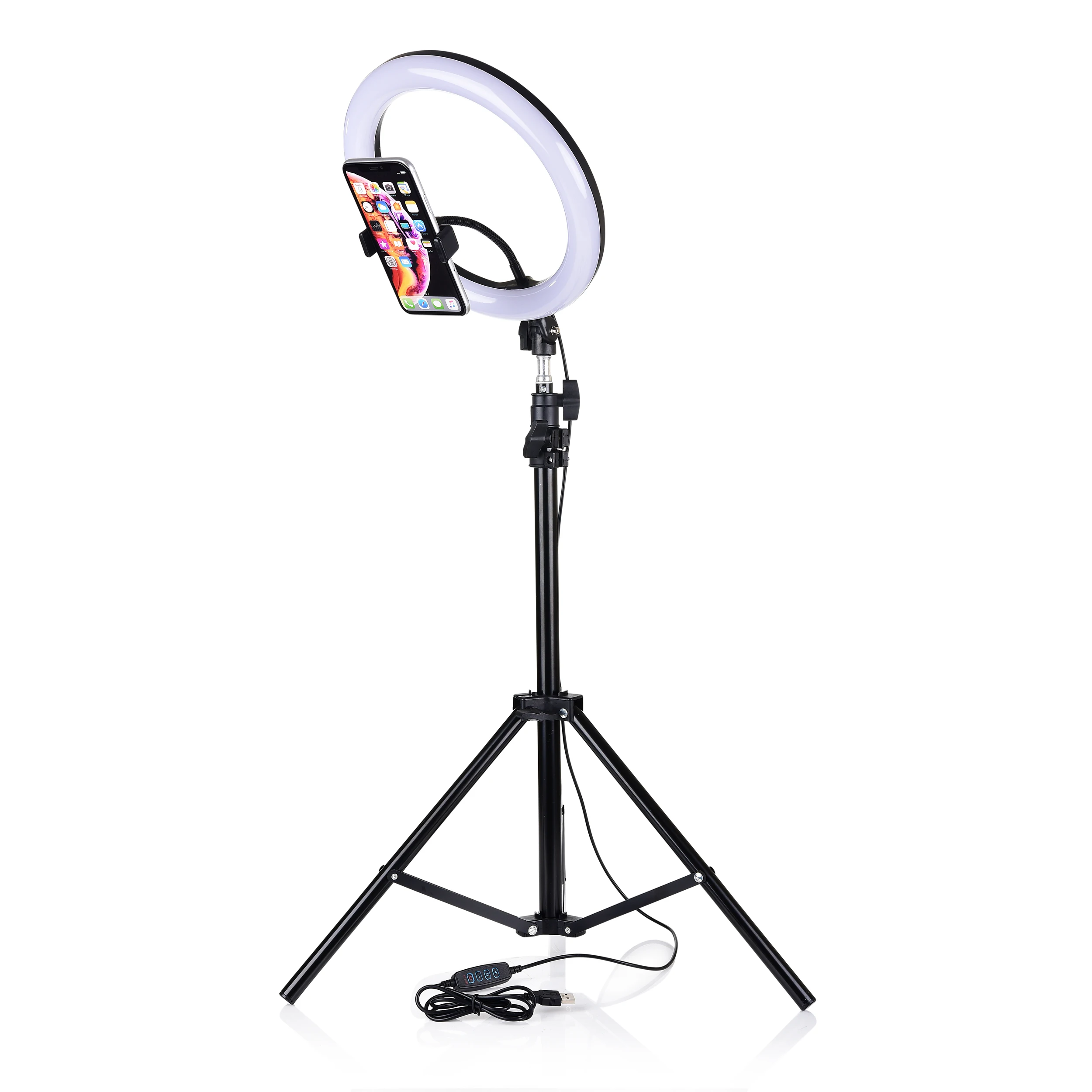 

Studio Led Ring Light 10'' Dimmable Photography Lamp with Selfie Stick 2M Tripod 3 Phone Holder Makeup Photographic