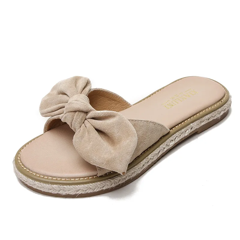 suede bow knot roman sandals women summer knitted espadrilles comfort