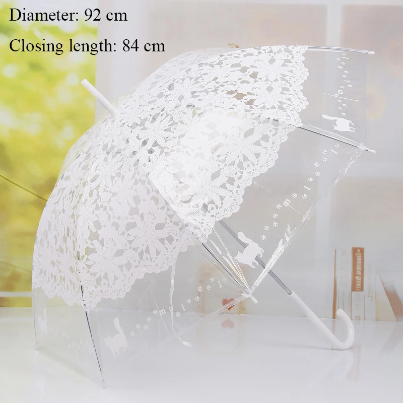 NFRADFM Ladys Cute Little feet Printed cat Imitation lace Flower Princess Transparent Umbrella Long Handle Umbrella NFRADFM Ladys Cute Little feet Printed cat Imitation lace Flower Princess Transparent Umbrella Long Handle Umbrella