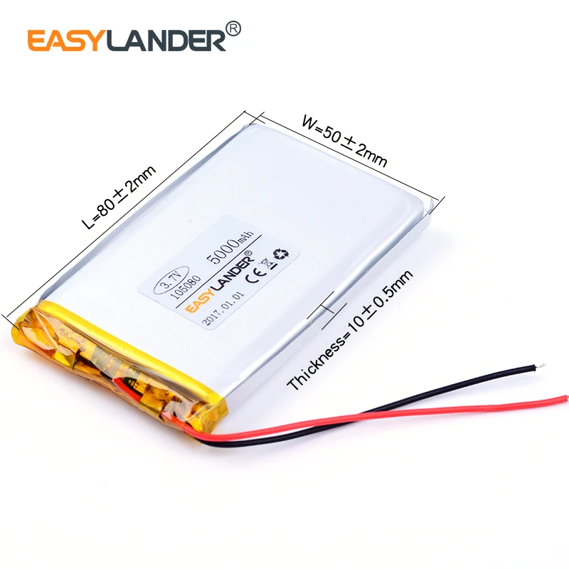 

105080 3.7V 5000mAh Rechargeable Li-Polymer Li-ion Battery For Power bank video PSP phone PAD protable tablet PC 984979