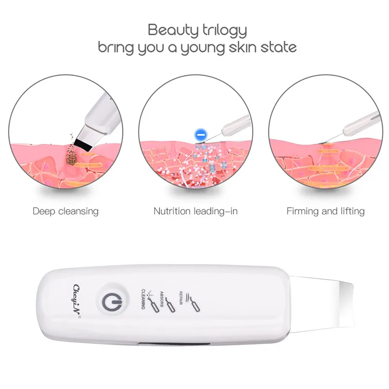 

CkeyiN Ultrasonic Face Skin Scrubber Facial Deep Cleaner Peeling Vibration Blackhead Removal Exfoliating Pore Beauty Tool
