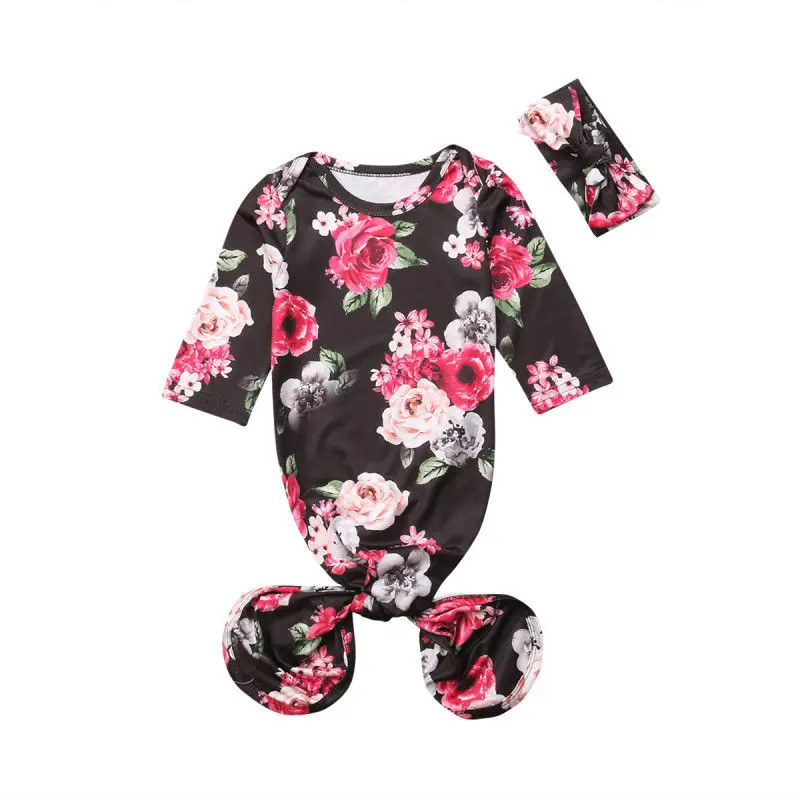 Одежда для новорожденных девочек спальные мешки пеленки с цветами спальный мешок+ повязка на голову - Цвет: Черный