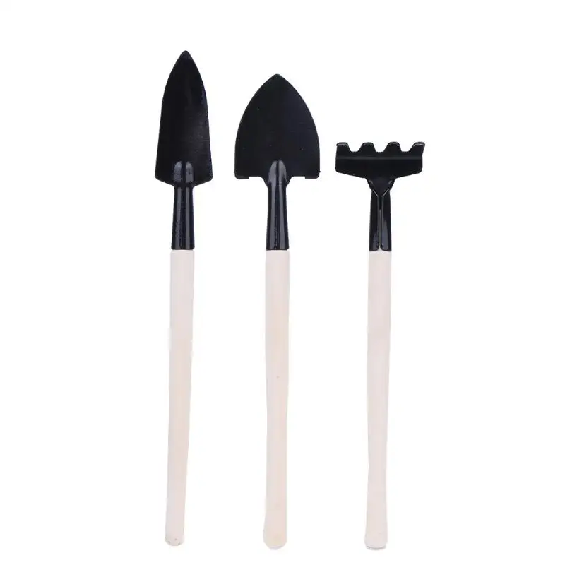 Mini Garden Tools Set Spade Shovel Harrow Wood and Iron Material 3