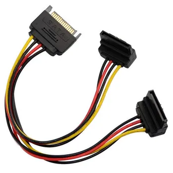 

15cm 90 degree SATA 15-Pin Male to 2 x 15P Female Y Splitter Adapter Power Cable new