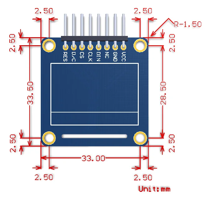 0,96 дюймов OLED (A) дисплейный модуль, SPI/I2C интерфейсов, горизонтальный выносной, SSD1306 чип, желтый, синий цвет, широкий угол