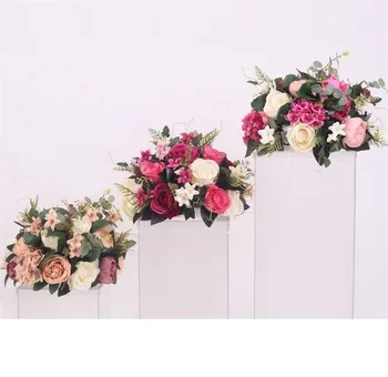 

10pcs Road Leading Flower Peony & Hydrangea Plastic Flowers with Green Leaf for Wedding Road Floral Decoration