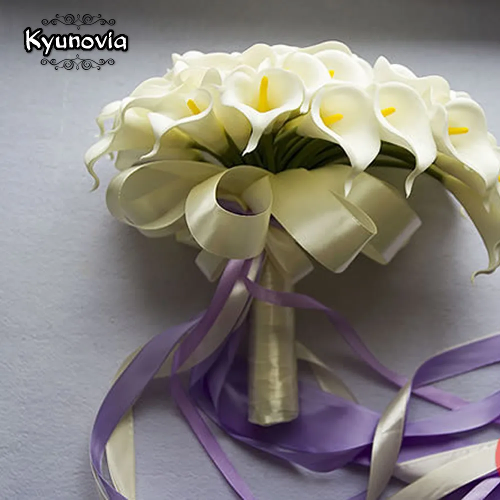 Kyunovia каплевидный Каскадный букет Искусственные цветы белая Калла Лилия длинный цветок букет Свадебный букет свадебные букеты D73