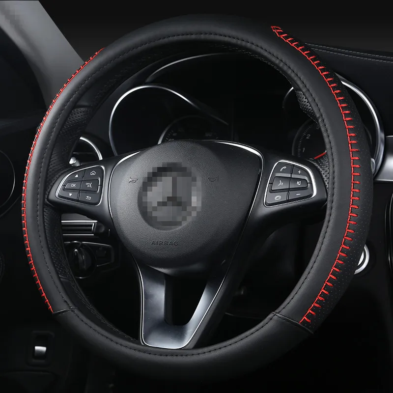

KKYSYELVA Faux Leather Auto Car Steering Wheel Cover 38CM/15'' Anti-catch Holder Protector Interior Accessories