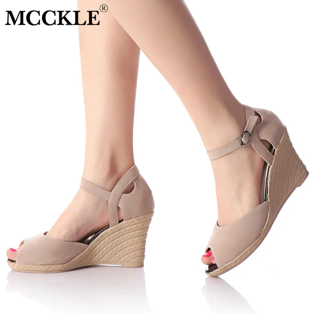 MCCKLE Summer Platform Wedge Sandals High heels Women Female Peep Toe Ankle Wrap Buckle Strap Party Shoes For Girls Fashion