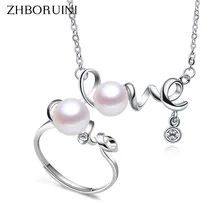 ZHBORUINI Цепочки и ожерелья Ювелирные изделия из жемчуга комплект естественный пресноводный жемчуг 925 пробы серебро любовь Цепочки и ожерелья Кольца Подвески для Для женщин подарок