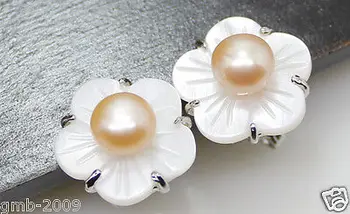 

Lady naturel 6 - 7 mm rose perles d'eau douce Shell fleur 925 boucles d'oreilles en argent