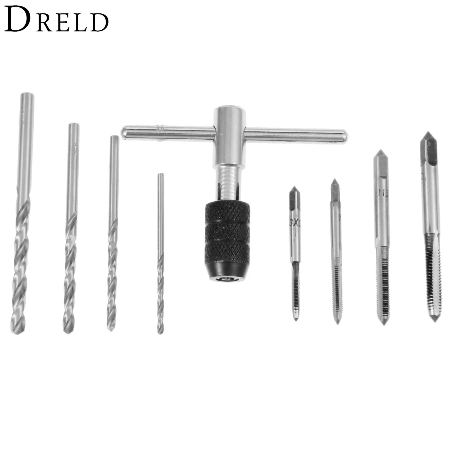 9Pcs//Set T Type Machine Hand Screw Thread Taps Reamer with Drill Bits and Wrench