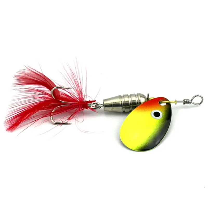 Attractive 5pcs 6g Lures Metal Spinner Spoon Fishing Lure Hard Baits Sequins Noise Paillette with Feather Treble Hook Tackle 