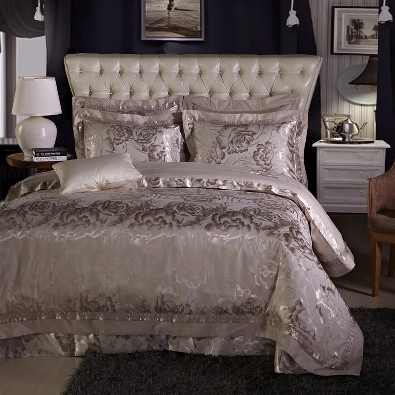 Waliicorners Silk Cotton Jacquard Golden Classic Bedding set Silky Smooth Duvet Cover Bed Sheet Pillowcases 41 2224020 - (1)