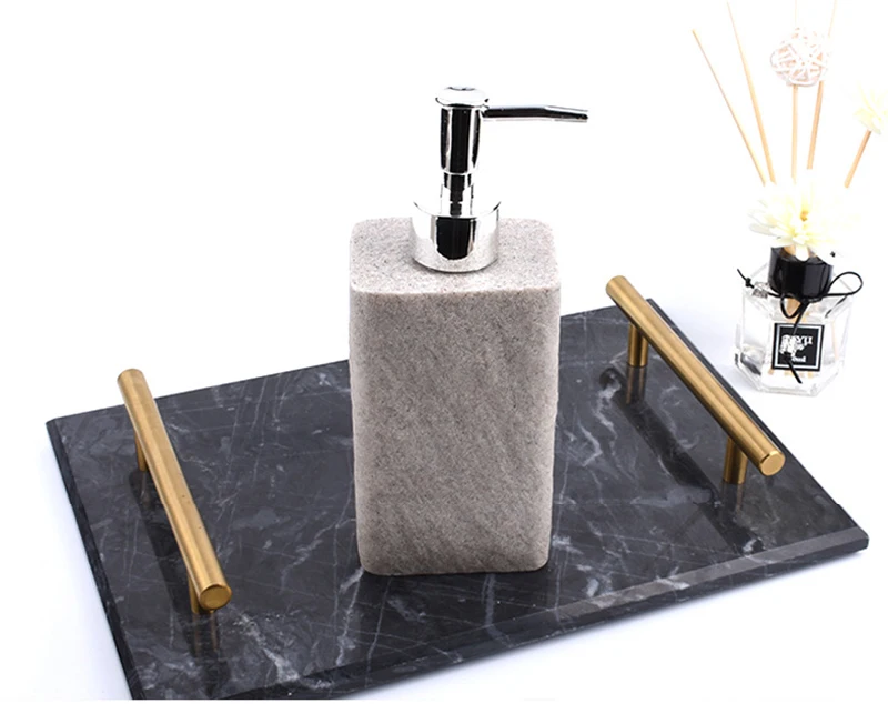 Современный Креативный Смола песчаник отполированных вручную из четырех предметов для ванной Аксессуары флакон для лосьона и мыльница и держатель для зубных щеток и чашки