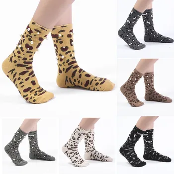 

Fashion Women Ladies Warm Leopard Socks Mid Tube Ins-Style Vintage Pearl Socks skarpetki christmas socks calcetines funny socks