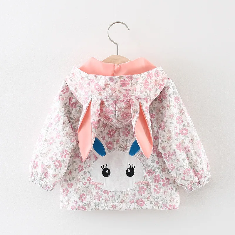 

2019 Spring Baby Girls Jackets Hooded Carton Rabbit Floral Children's Coats Outerwear Autumn Long Sleeve Kids Windbreaker