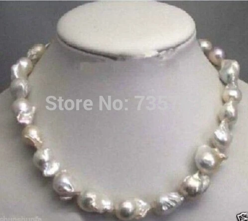 

HOT N283 Large 15-23mm White Unusual Baroque Pearl Necklace