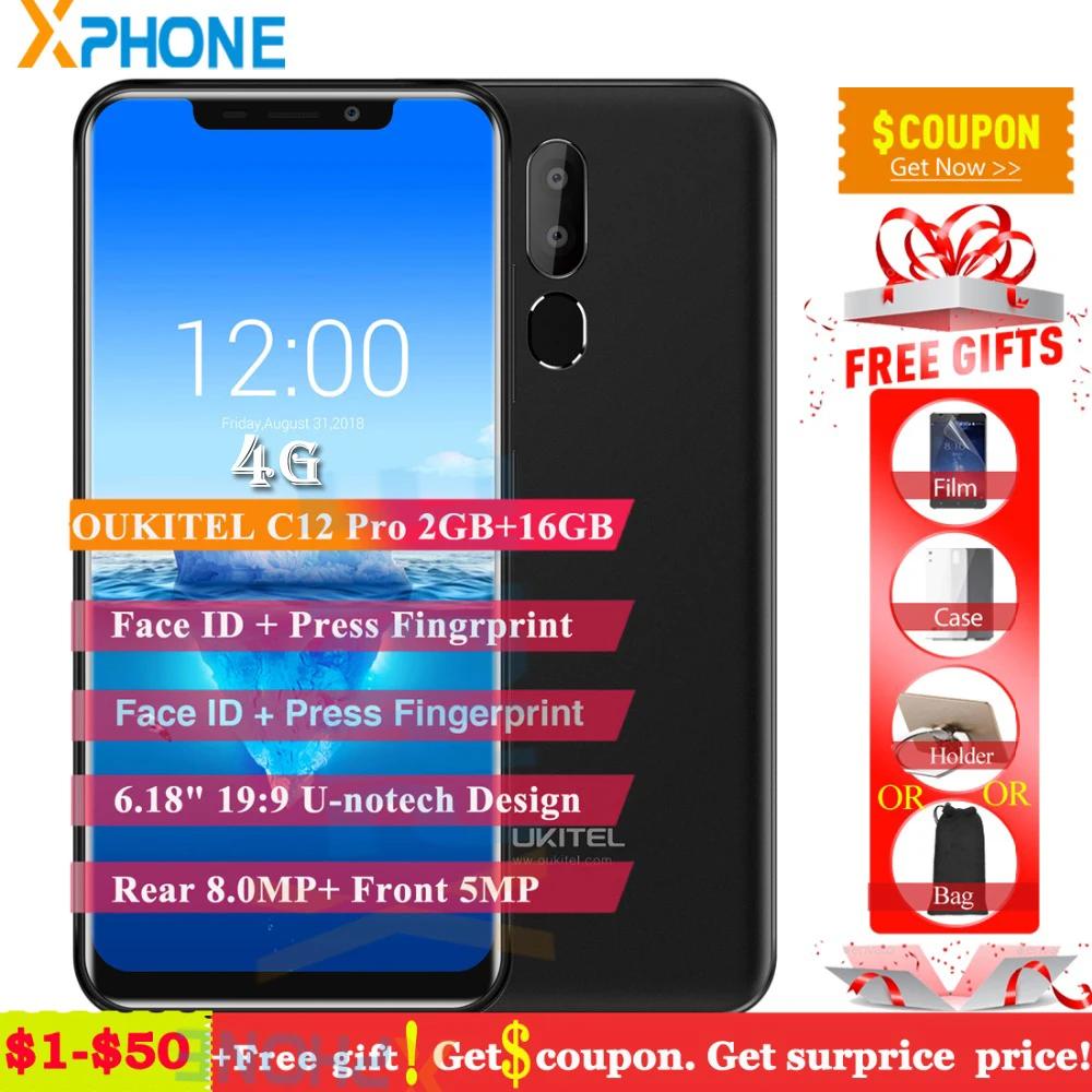 Мобильный телефон OUKITEL C12 Pro 5 дюймовый экран 19:9 Android 8 1 4 ядра MT6739 2 ГБ 16 4G LTE сканер